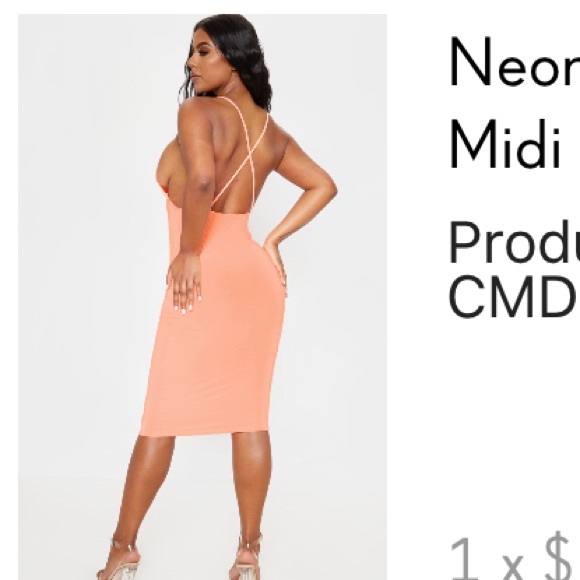 Pretty Little Thing: Neon peach slinky dress - Picture 2 of 2